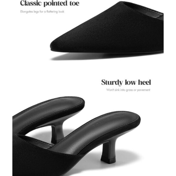 🆕Women's Black Kitten Low Heel Mules Closed Pointed Toe Pumps Slip-On Backless - Picture 5 of 6